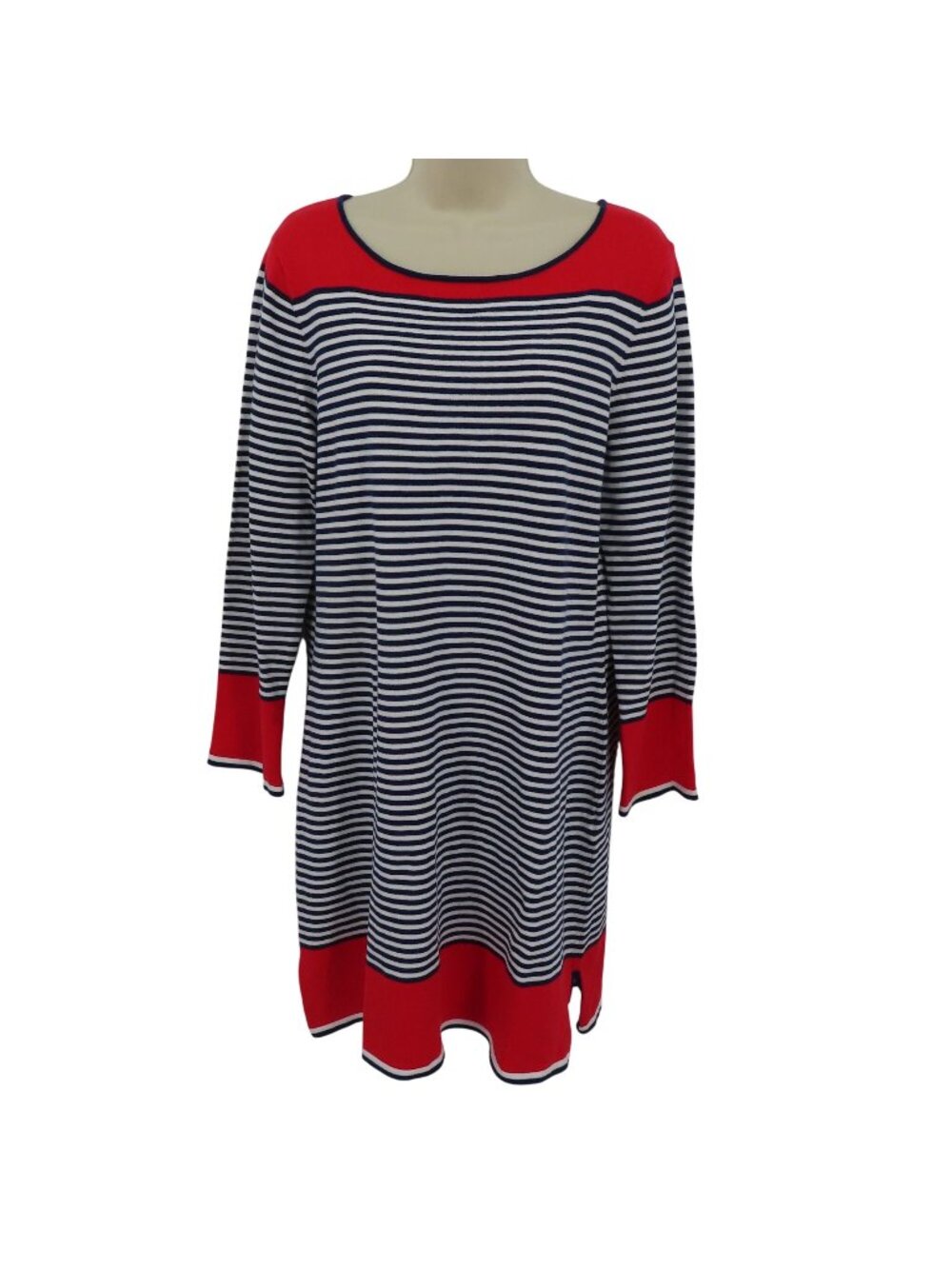 Sail to Sable STS Women Large Red White Blue Striped Knit Sweater Dress Cotton